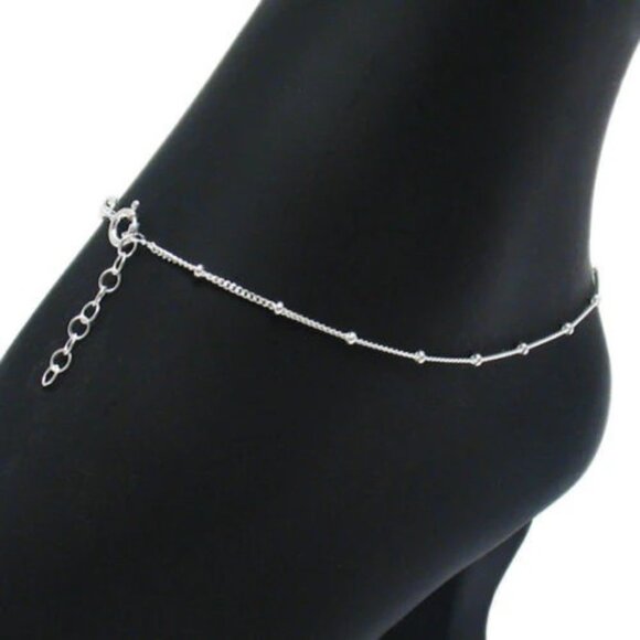 BEAUTIFUL STERLING SILVER 9"-10" ADJUSTABLE THIN BEADED ANKLET - Picture 1 of 1